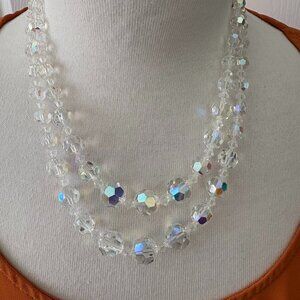 Vintage Double Strand Crystal AB Beaded Necklace